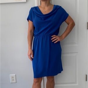 Barneys New York 100% silk royal blue dress midi party holidays wedding tie back